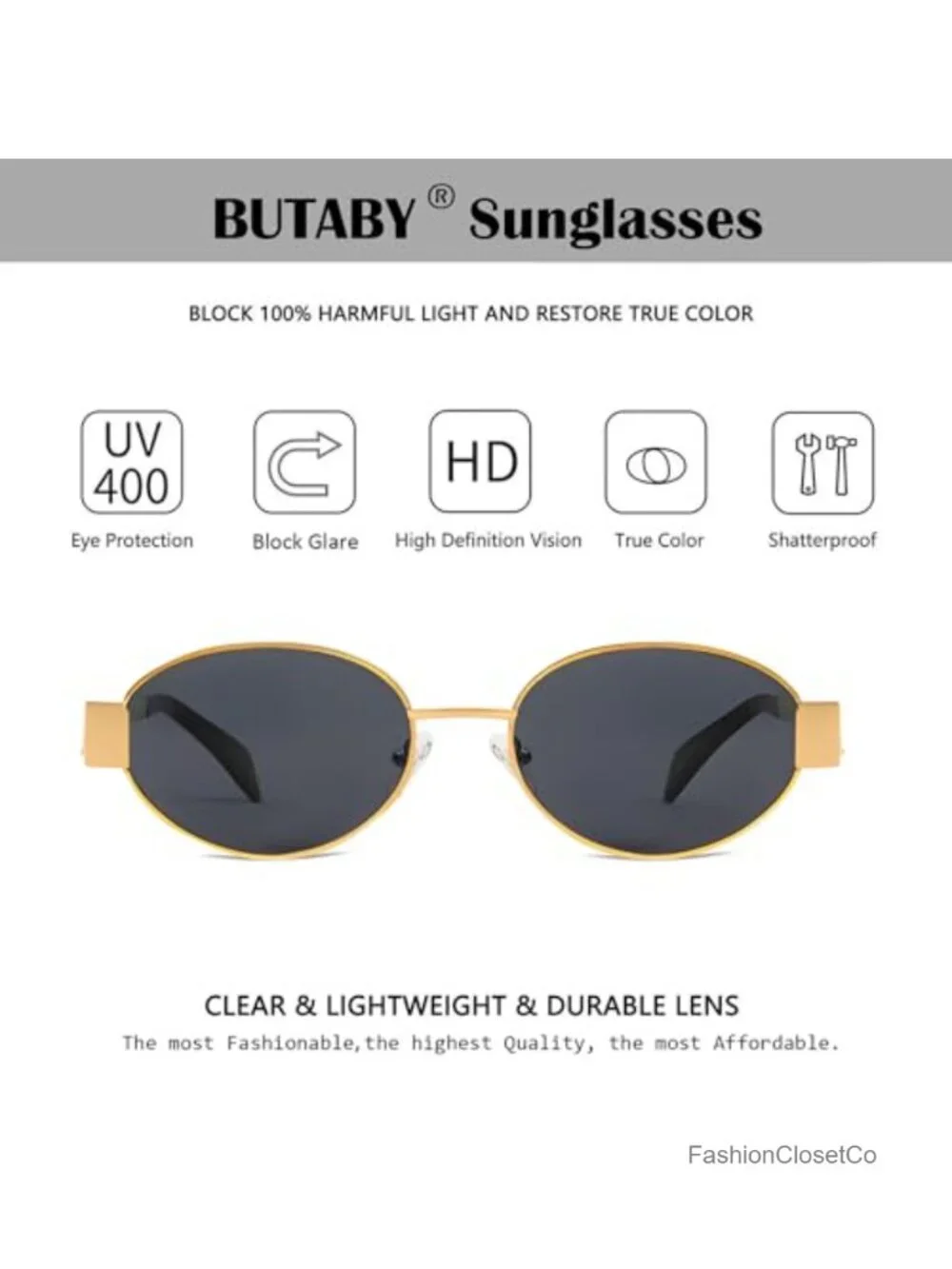 Retro Oval Sunglasses UV400 Protection Metal Frame Silicone Nose Pads
